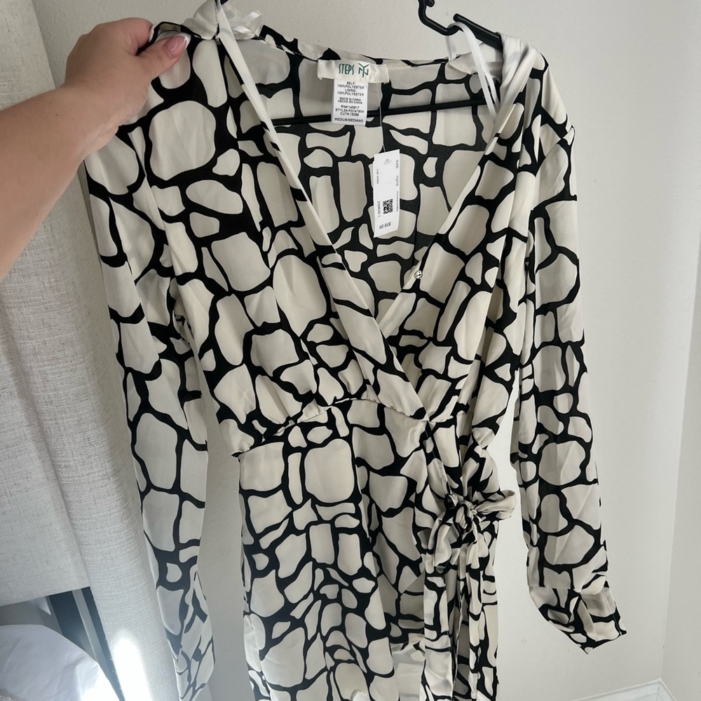 Stylish Black and White Wrap Dress